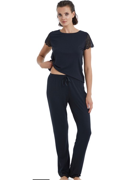 BLACKSPADE-51302-KADIN Dantel Kısa Kollu Pijama Takımı-Siyah fırsatları