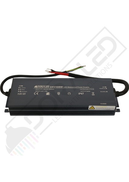 24 Volt 12,5 Amper IP67 Su Geçirmez Dış Cephe LED Adaptör 300 Watt