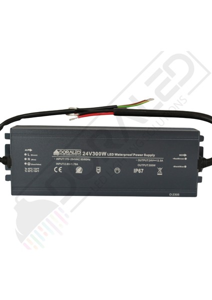 24 Volt 12,5 Amper IP67 Su Geçirmez Dış Cephe LED Adaptör 300 Watt