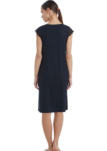 -51301-KADIN Dantelli V Yaka Gecelik-Siyah fiyatları