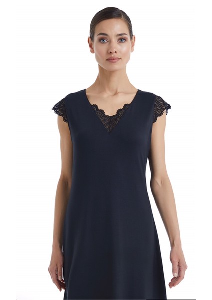 -51301-KADIN Dantelli V Yaka Gecelik-Siyah modelleri