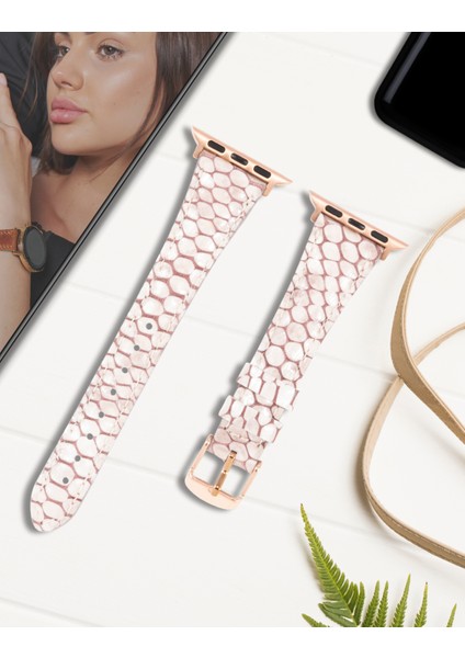 Apple Watch Uyumlu Kadın Kordon 38MM 40MM 41MM 3 4 5 6 7 Se 8 9 Kadın Deri Kordon Bej modelleri