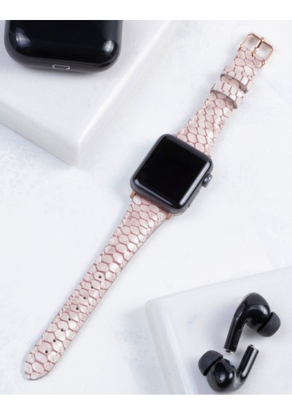 Apple Watch Uyumlu Kadın Kordon 38MM 40MM 41MM 3 4 5 6 7 Se 8 9 Kadın Deri Kordon Bej