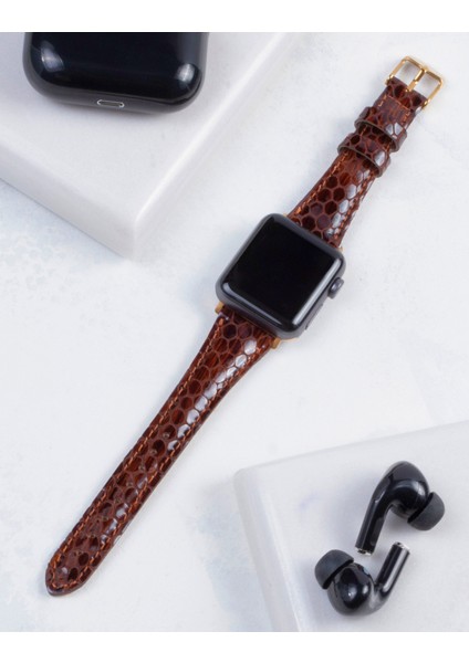 Apple Watch 38MM 40MM 41MM 3 4 5 6 7 Se 8 9 Uyumlu Kadın Deri Kordon Kahverengi Apple Saat Kayışı