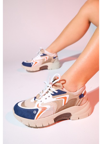 Duja Bej Laci Multi Fileli Kadın Kalın Taban Spor Sneakers