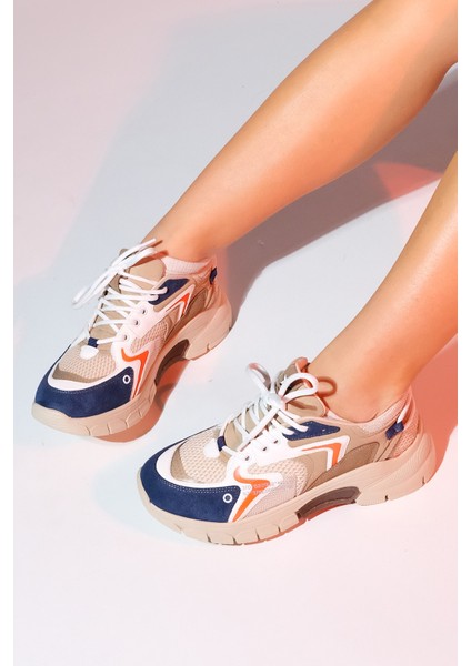 Duja Bej Laci Multi Fileli Kadın Kalın Taban Spor Sneakers fiyatları