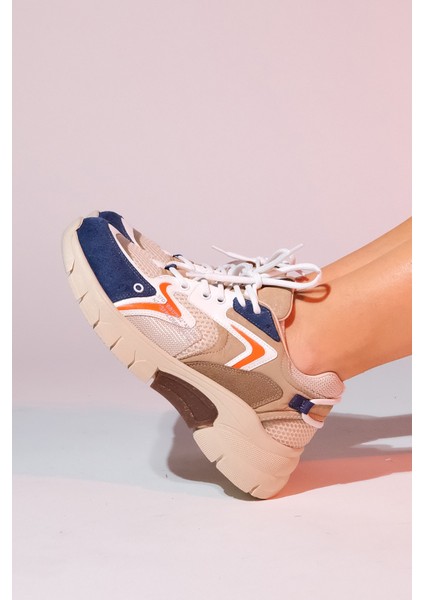 Duja Bej Laci Multi Fileli Kadın Kalın Taban Spor Sneakers modelleri