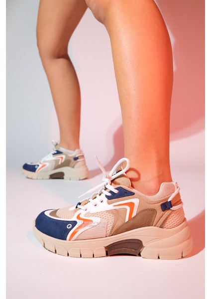 Duja Bej Laci Multi Fileli Kadın Kalın Taban Spor Sneakers fırsatları