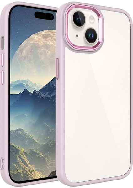 Apple iPhone 15 Plus - Uyumlu Krom Kapak-Pembe Açık