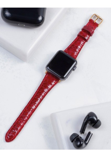 Apple Watch Kırmızı Kadın Deri Kordon 38MM 40MM 41MM 3 4 5 6 7 Se 8 9 Uyumlu Apple Saat Kordonu