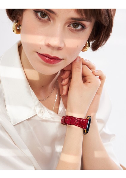 Apple Watch Kırmızı Kadın Deri Kordon 38MM 40MM 41MM 3 4 5 6 7 Se 8 9 Uyumlu Apple Saat Kordonu