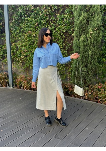 Albi Hadi Gri Bağlama Detaylı Tokalı Tasarım Kumaş Kadın Etek fiyatları