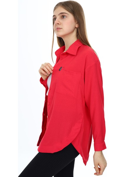 Fuşya Ayıcık Baskılı Yırtmaçlı Kız Çocuk Düğmeli Gömlek 18415 fiyatları