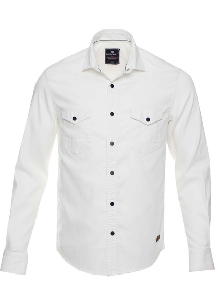Erkek Büyük Beden 118-191 Kilo Arası Için Uygun Uzun Kollu Kot Gömlek Beyaz