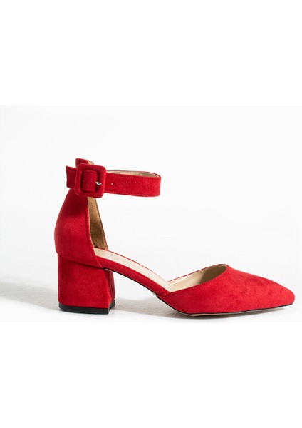 Kadin Kırmızı Süet Ayakkabı Abiye Stiletto Kalın Topuk Gelinlik Ayakkabısi 5.5Cm modelleri