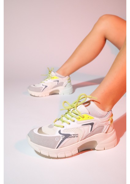 Duja Buz Yeşil Multi Fileli Kadın Kalın Taban Spor Sneakers