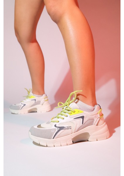 Duja Buz Yeşil Multi Fileli Kadın Kalın Taban Spor Sneakers
