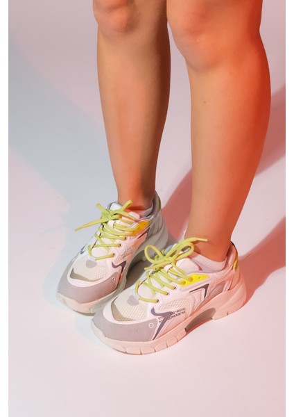 Duja Buz Yeşil Multi Fileli Kadın Kalın Taban Spor Sneakers