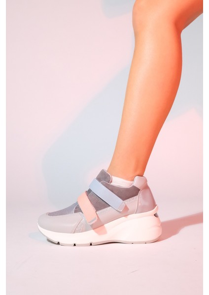 Berge Buz Multi Kadın Cırtlı Dolgu Taban Spor Sneakers