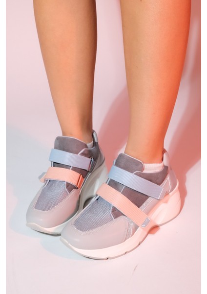 Berge Buz Multi Kadın Cırtlı Dolgu Taban Spor Sneakers