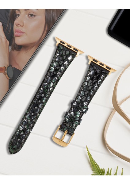 Apple Watch Kadın Kordon 38MM 40MM 41MM 3 4 5 6 7 Se 8 Uyumlu Kadın Deri Kordon Yeşil Saat Kayışı fırsatları