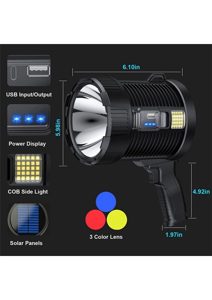 Şarj Edilebilir Spot Işığı, 100000 Lümen LED Spot Işıklar El Büyük El Feneri Süper Parlak Dış Mekan Güneş Spotları (Yurt Dışından)