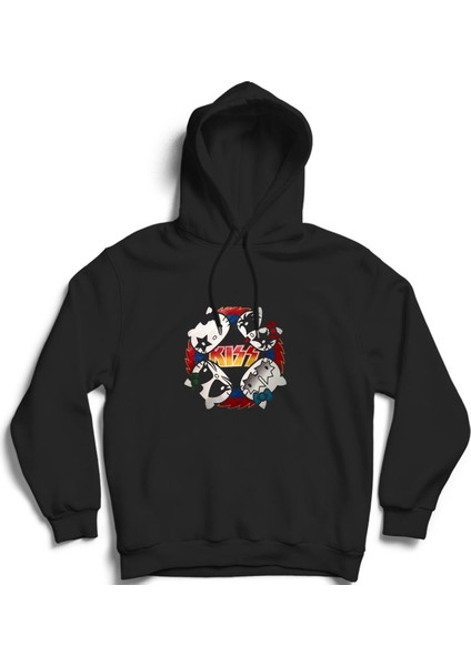 Kiss, Kitty, Cats, Mizah, Rock Metal Müzik Grubu Kapüşonlu Sweatshirt Hoodie