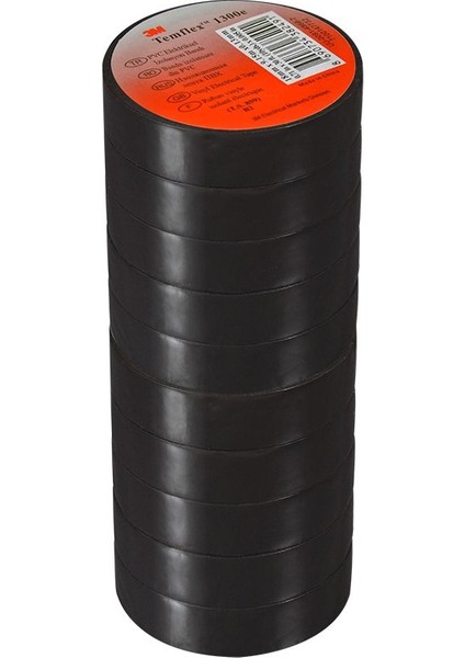 Temflex 1300E Siyah 10'lu Paket Pvc Izole Bant 0.13X19X0.13MM Izole Elektrik Bandı