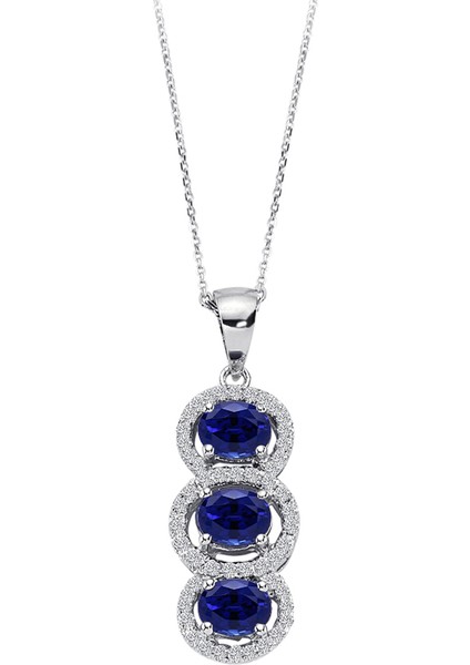 Pırlanta ve 3 Safir Taşlı Kolye 0404P0107