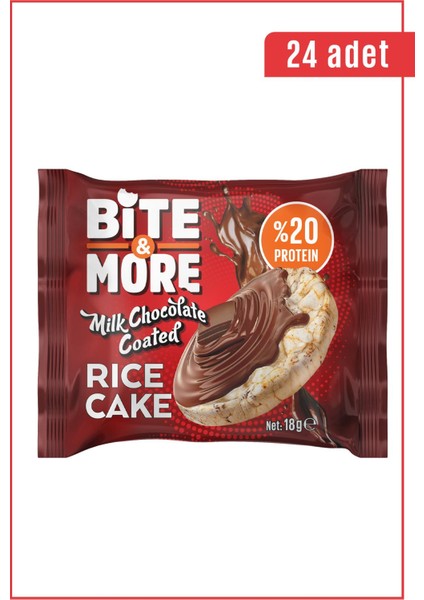 Bite & More Rice Cake 18 Gram x 24 Adet Milk Chocolate Coated (Pirinç Patlağı Sütlü Çikolata Kaplı)