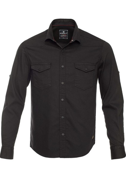 Erkek Büyük Beden 118-191 Kilo Arası Için Uygun Uzun Kollu Kot Gömlek Siyah