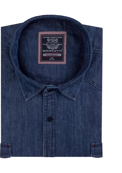 Erkek Büyük Beden 118-191 Kilo Arası Için Uygun Uzun Kollu Kot Gömlek Koyu Mavi fiyatları