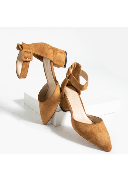 Kadin Kahve-Süet Ayakkabı Abiye Stiletto Kalın Topuk Gelinlik Ayakkabisi 5.5cm fiyatları