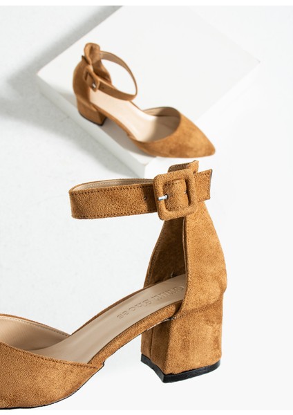 Kadin Kahve-Süet Ayakkabı Abiye Stiletto Kalın Topuk Gelinlik Ayakkabisi 5.5cm modelleri