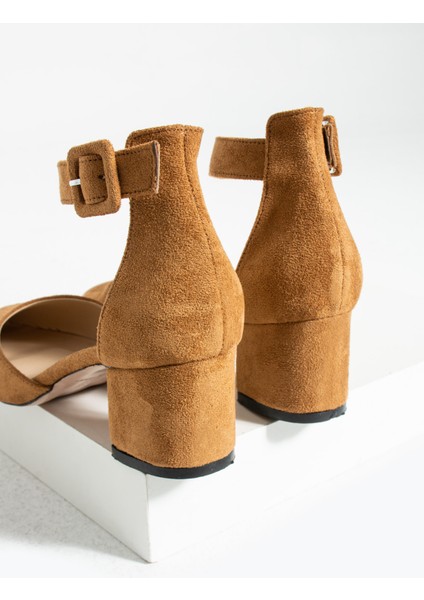 Kadin Kahve-Süet Ayakkabı Abiye Stiletto Kalın Topuk Gelinlik Ayakkabisi 5.5cm fırsatları