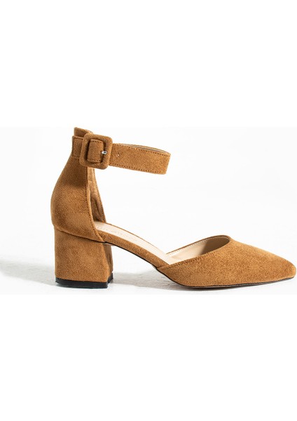 Kadin Kahve-Süet Ayakkabı Abiye Stiletto Kalın Topuk Gelinlik Ayakkabisi 5.5cm indirimleri