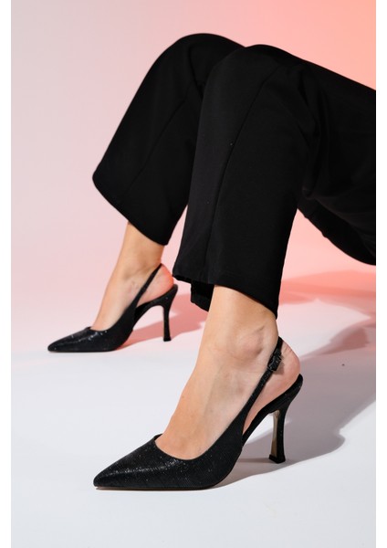Andes Siyah Çizgili Kadın Sivri Burun Arkası Açık Yüksek Topuklu Ayakkabı fiyatları