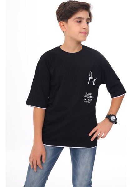 Angelos Girls Erkek Çocuk Cep Baskılı T-Shirt 9-14 Yaş LX6967