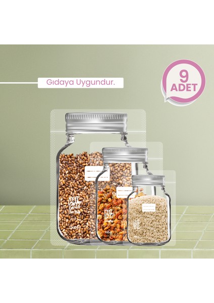 Gümüş Metal Kapaklı Kavanoz Görünümlü Saklama Poşeti 9 Adet 3 Büyük 3 Orta 3 Küçük