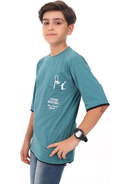 Angelos Girls Erkek Çocuk Cep Baskılı T-Shirt 9-14 Yaş LX6967