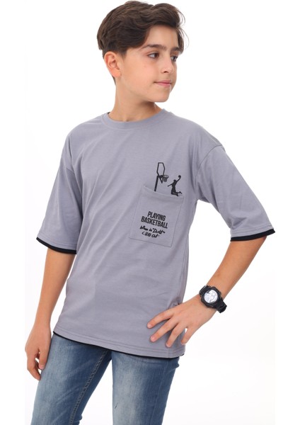 Erkek Çocuk Cep Baskılı T-Shirt 9-14 Yaş LX6967