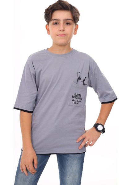 Erkek Çocuk Cep Baskılı T-Shirt 9-14 Yaş LX6967