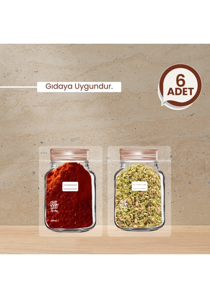 Bakır Metal Kapaklı Kavanoz Görünümlü Saklama Poşeti 6 ADET-200 ml