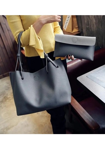Düz Büyük Tote Kadın Seti Debriyaj Çanta (Yurt Dışından) modelleri