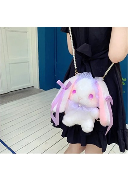 Purple Pearl Kızlar Japon Lolita Omuz Cosplay Peluş Dantel Lop Kulak Tavşan Inci Messenger Küçük Oyuncak Telefon Para Çanta (Yurt Dışından)