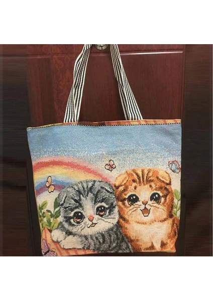 Kadın Kız Tuval Büyük Çizgili Omuz Tote Plaj Renkli Çizgili Çanta (Yurt Dışından) fırsatları