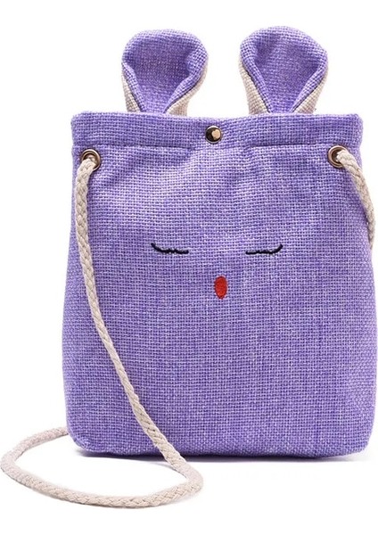 Menekşe 16X X4CM Küçük Crossbody Anvas Sevimli Kulak Omuz Messenger Kız Kadın Telefon Çanta (Yurt Dışından)