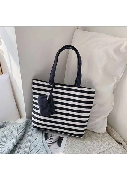 Kadın Kız Tuval Büyük Çizgili Omuz Tote Plaj Renkli Çizgili Çanta (Yurt Dışından) fiyatları