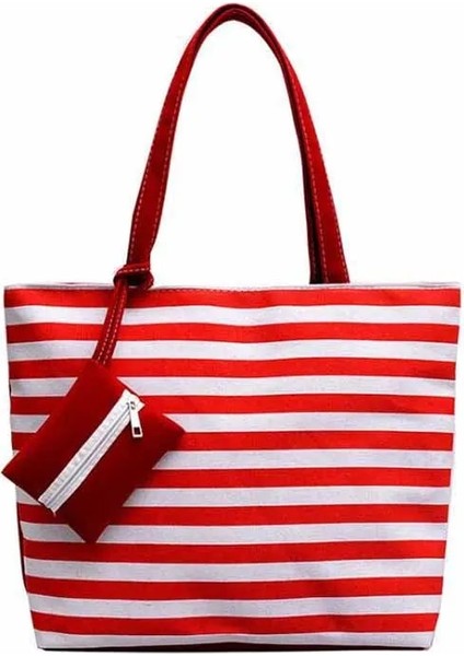 Kadın Kız Tuval Büyük Çizgili Omuz Tote Plaj Renkli Çizgili Çanta (Yurt Dışından) modelleri