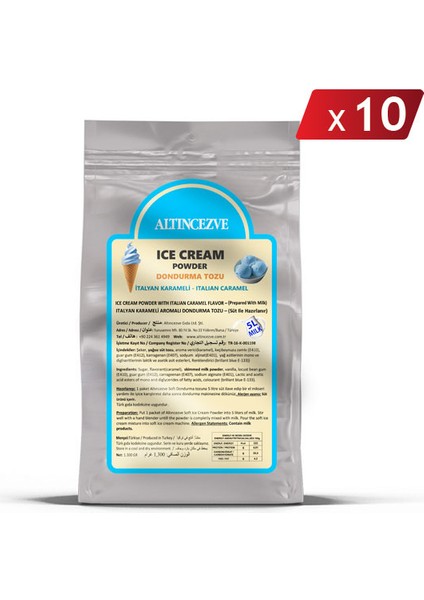 Dondurma Tozu Italyan Karameli 1.300 gr x 10 Adet - (5l Süt)